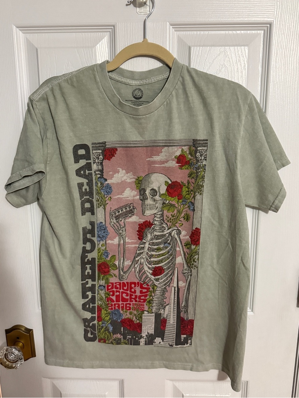 Grateful Dead Sage Graphic Tee - Skeleton & Roses Design